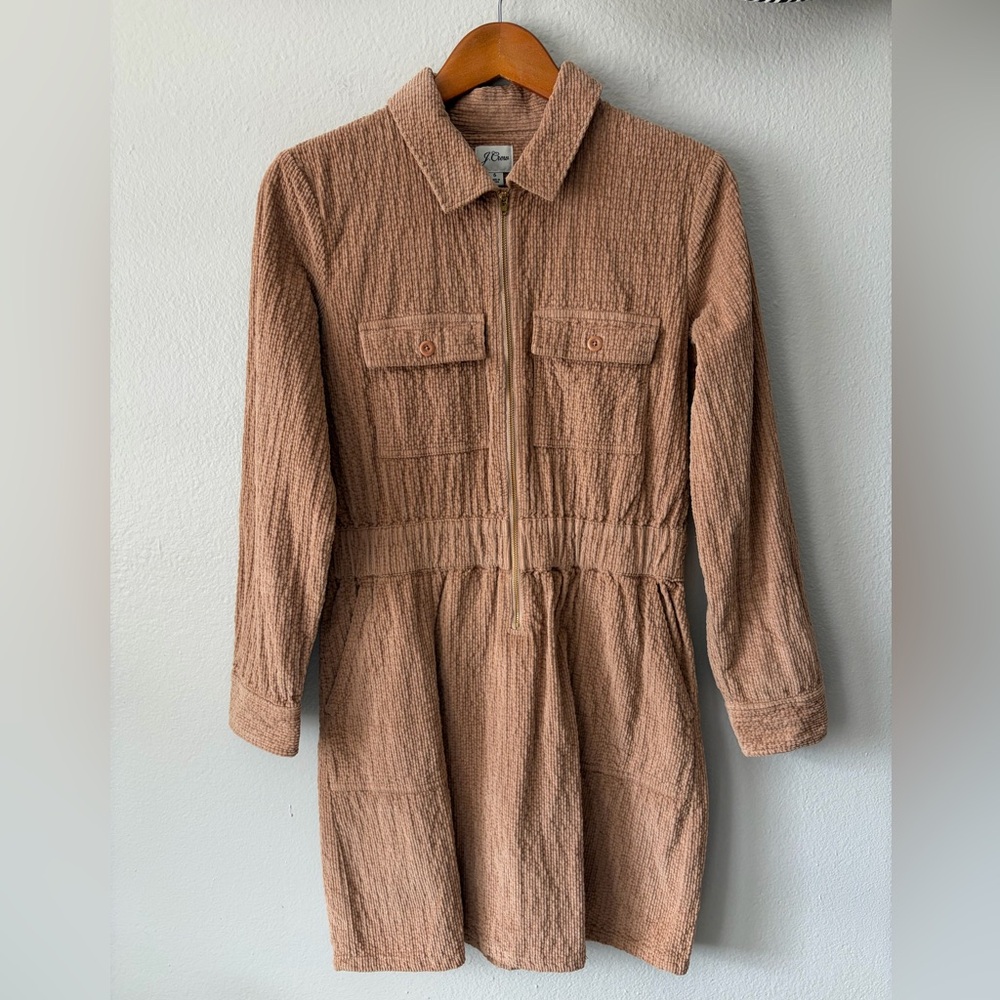 J. Crew Zip Front Cinched Waist Textured Corduroy Dress Pale Mocha Women Size 6